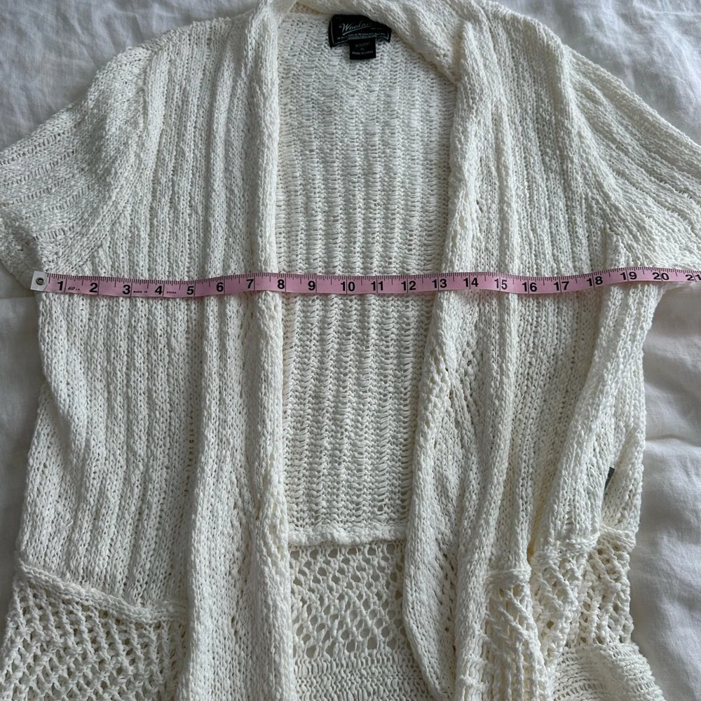 Woolrich Open Knit Long Cardigan XL Seasalt Cotton Duster Coastal Layer Spring - Picture 8 of 8
